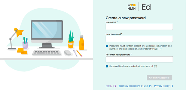 Create New Password page