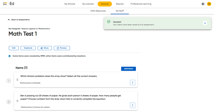 My Assessment page for newly saved assessment