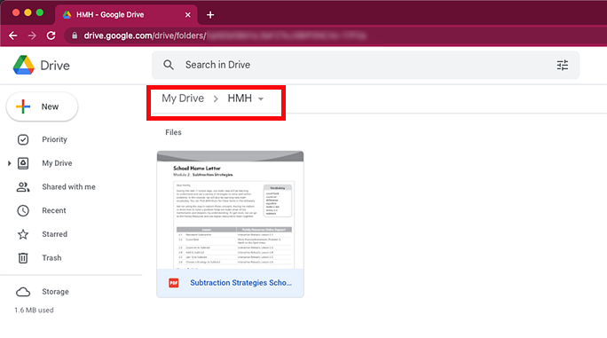 Google Drive opened to the HMH folder