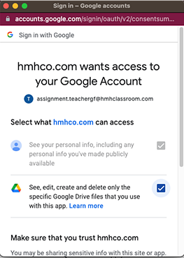 Google Sign In dialog box