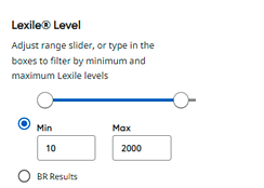 Filter panel - Lexile Level scale