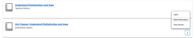 Ellipsis button list showing Add to My Lesson option