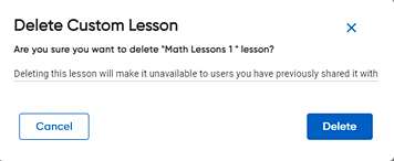 Delete Custom Lesson confirmation dialog box