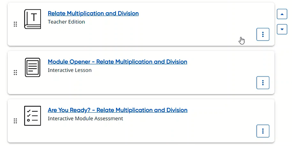 My Lessons page showing selected plan with cursor as a hand in one of the resource cards