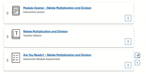 My Lessons page showing the arrows to the right of a resource card