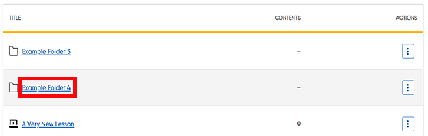 My Lessons table with a folder title highlighted in red