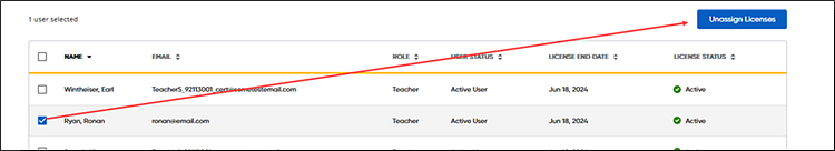 Select teacher and click Unassign License