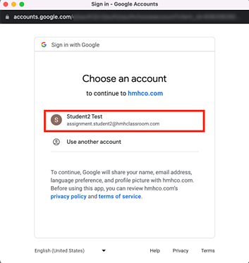 Google Sign in Choose an account dialog box