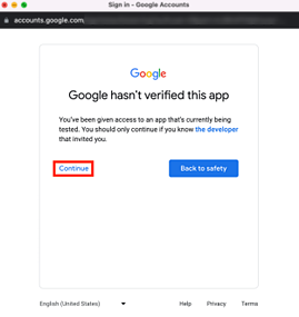 Google Sign in Continue button
