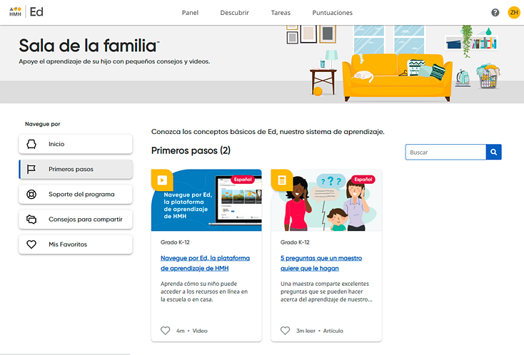 Family Room page in Spanish