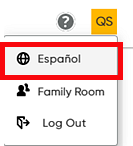User menu - Espanol option selected