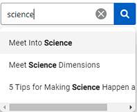 Search field with science typed in field