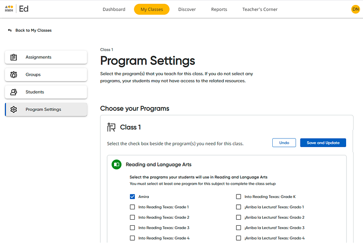 User Menu showing Manage Programs selected