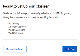 Ready to Set Up Your Classes dialog box