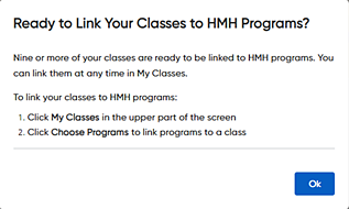 Ready to Link Your Classes dialog box for 9 or more classes
