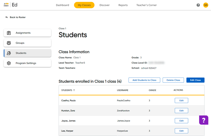 Class information page