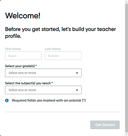 Welcome Teacher profile dialog box