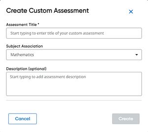 Create Custom Assessment dialog box