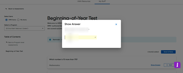 item answer dialog box