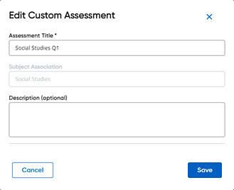 Unassigned custom assessment showing typing in Assessment Name field