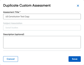 Duplicate Custom Assessment dialog box