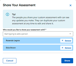 Share Your Assessment dialog box with two names listed