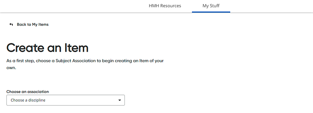 My Items - Create an Item page showing subject selection