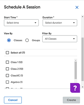 Schedule a session dialog box