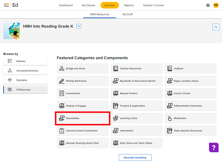 Discover page with iRead resource cards identified