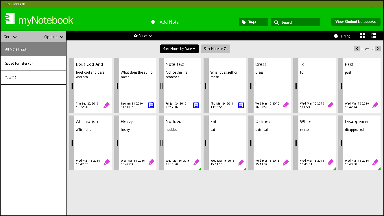 myNotebook dashboard